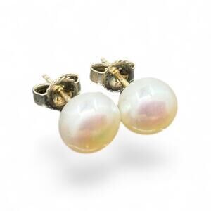 Cultured Freshwater Pearl Stud Earrings 925 Sterling Silver Butterfly Backs 7mm